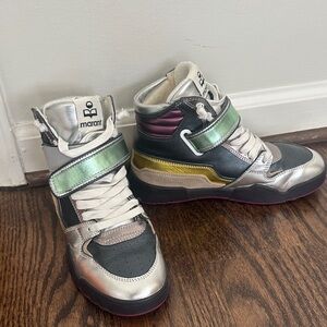 Isabel Marant Metallic Silver and Green Sneakers
